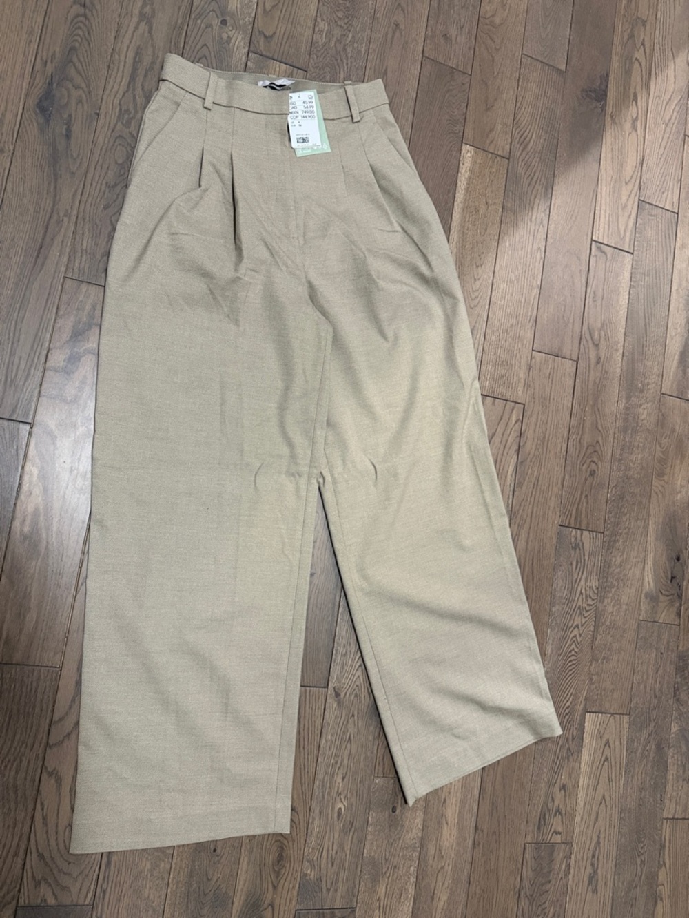 H&M Women's High-Rise Pleated Wide-Leg Chinos in Beige